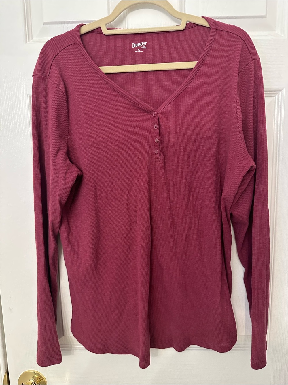 Duluth Trading Co Long Sleeve Henley Top - Deep Raspberry